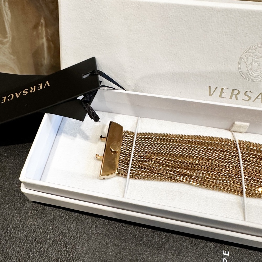 VERSACE Medusa Vanitas Black Enamel Gold-Tone Multi-Chain Medallion Bracelet - Picture 5 of 6